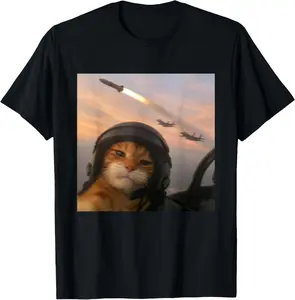 100% CottonSelfie Squad Cat Funny Fighter Pilot Meme Kitty Gen Z Humor T-Shirt