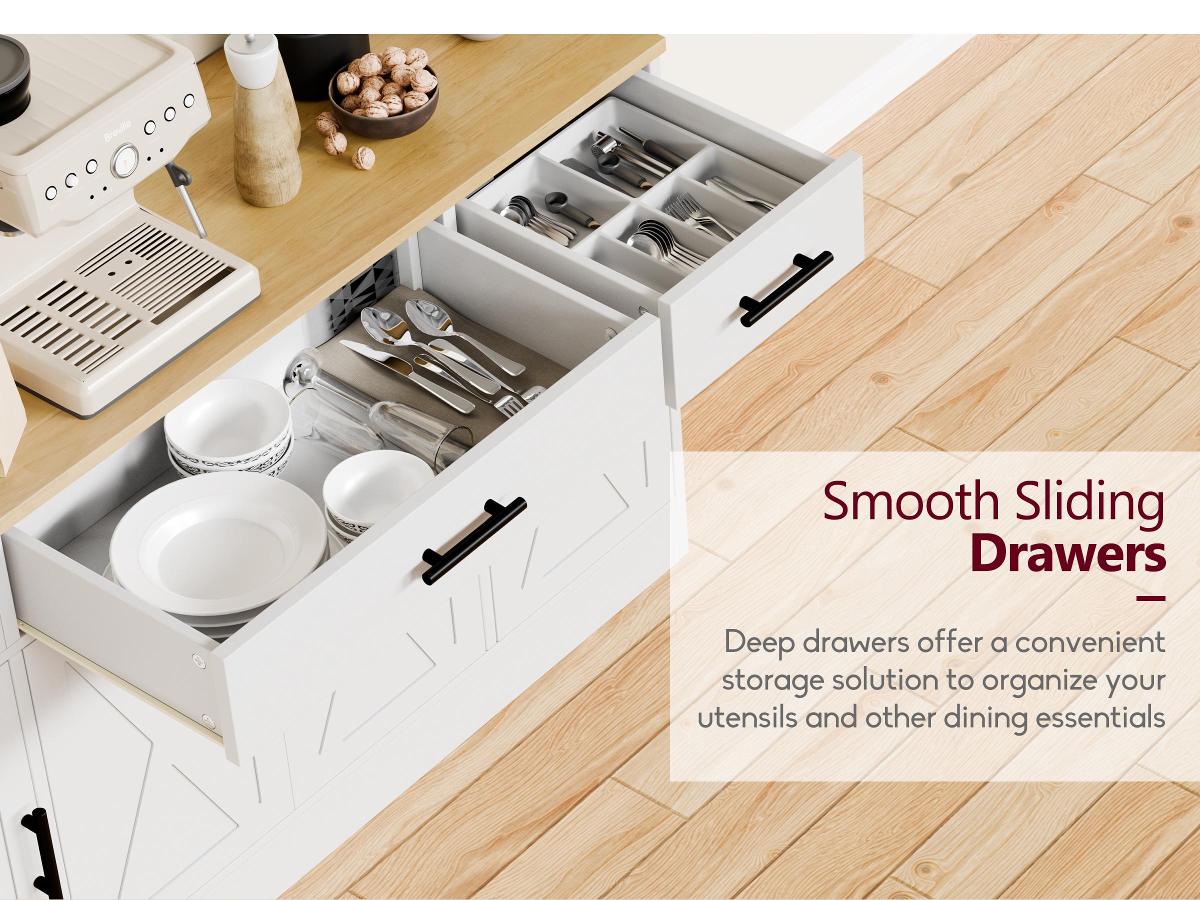 Walsunny Kitchen Buffet Sideboard Cabinet with 4 Doors and 3 Drawers, Entryway Adjustable Storage Shelf, Farmhouse Coffee Bar Cabinet for Kitchen, White