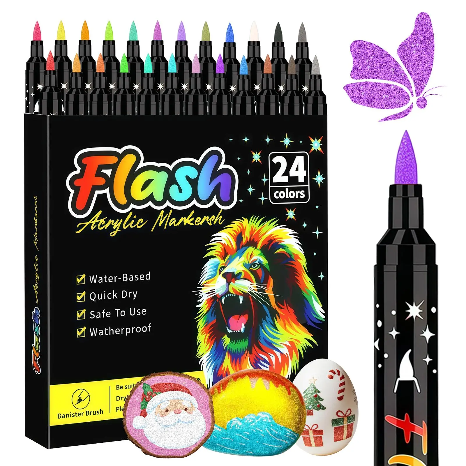 Glitter Acrylic Paint Marker Set, Colorful Marker Set for Rock, Ceramic, Wood, Office Stationery Writing & Correction Tools, DIY Crafts Gift Supplies Artist Bundle