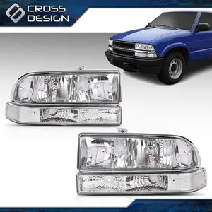 CROSSDESIGN Headlights Bumper Lamps Fit For Chevy S10/Blazer Clear Chrome White Corner 98-04