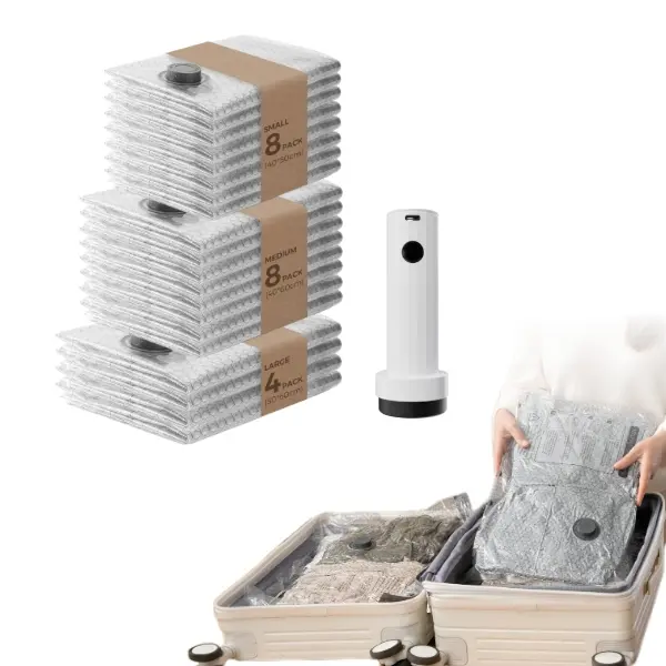 【Deals for You】2026 Upgraded X7 Cordless VOLLYC Travel Vacuum Bags with a Rechargeable Air Pump 15-Pack Waterproof & Reusable Bags for Travel & Home Storage, Space-Saving Compression Bags for Carry-On Luggage and Suitcases Organiser