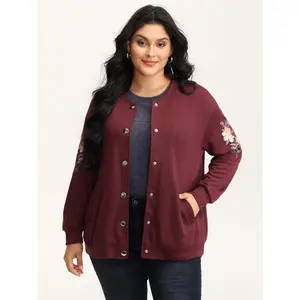 【Pocket Approved 】Bloomchic Embroidered Sleeve Button-Down Jacket 2026 Spring Break Gift For Easter's Day Mother's Day