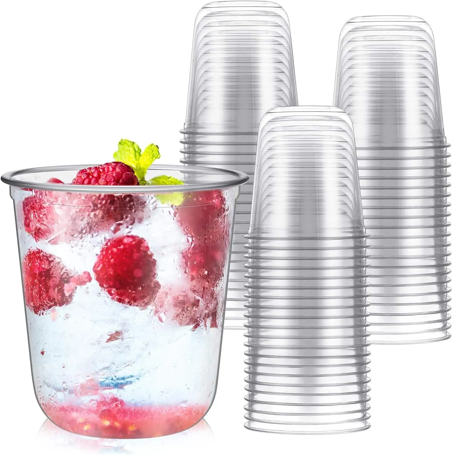 12oz Disposable Stemless Wine Glasses 50 Pack, Clear Plastic Cocktail Cups, Crystal Look Party Drinking Glasses for Weddings, Birthdays & Events, Durable Reusable Style Cold Drink Cups for Parties & Gatherings