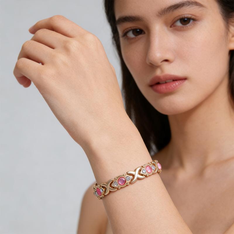 Energy magnet bracelet, eco-friendly alloy with diamonds, adjustable ladies' wristband