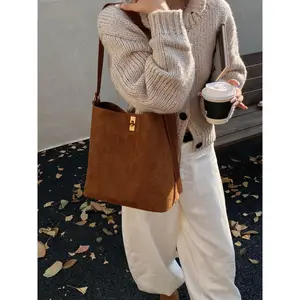 2025 Women's Fashion New Korean-Style Retro Leopard Print Tote Bag, Versatile Solid-Color Suede Armpit Bag, Canvas Shoulder Bag Crossbody Parent-Child Bag