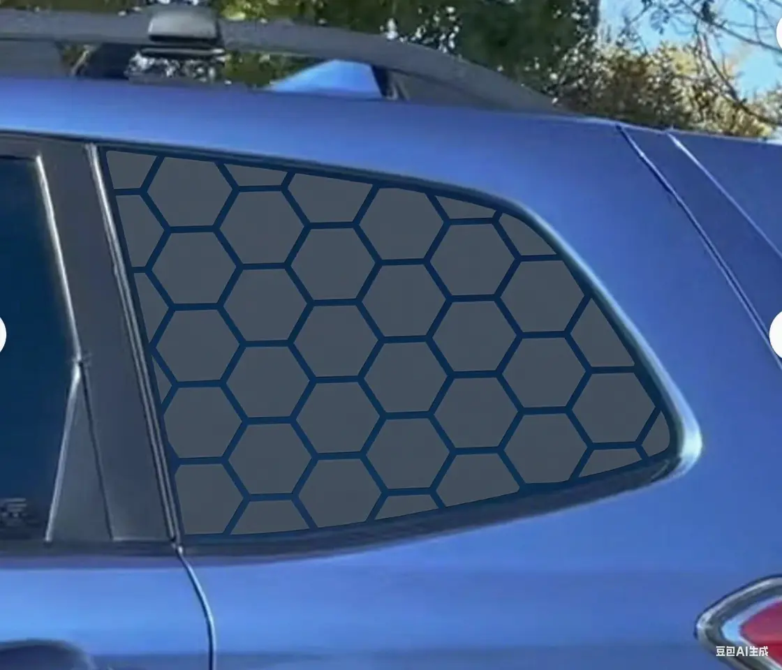 Matte Black Car Sticker Decal - 2pcs 90x42cm Honeycomb Window Decals for Vehicles, Auto Accessories