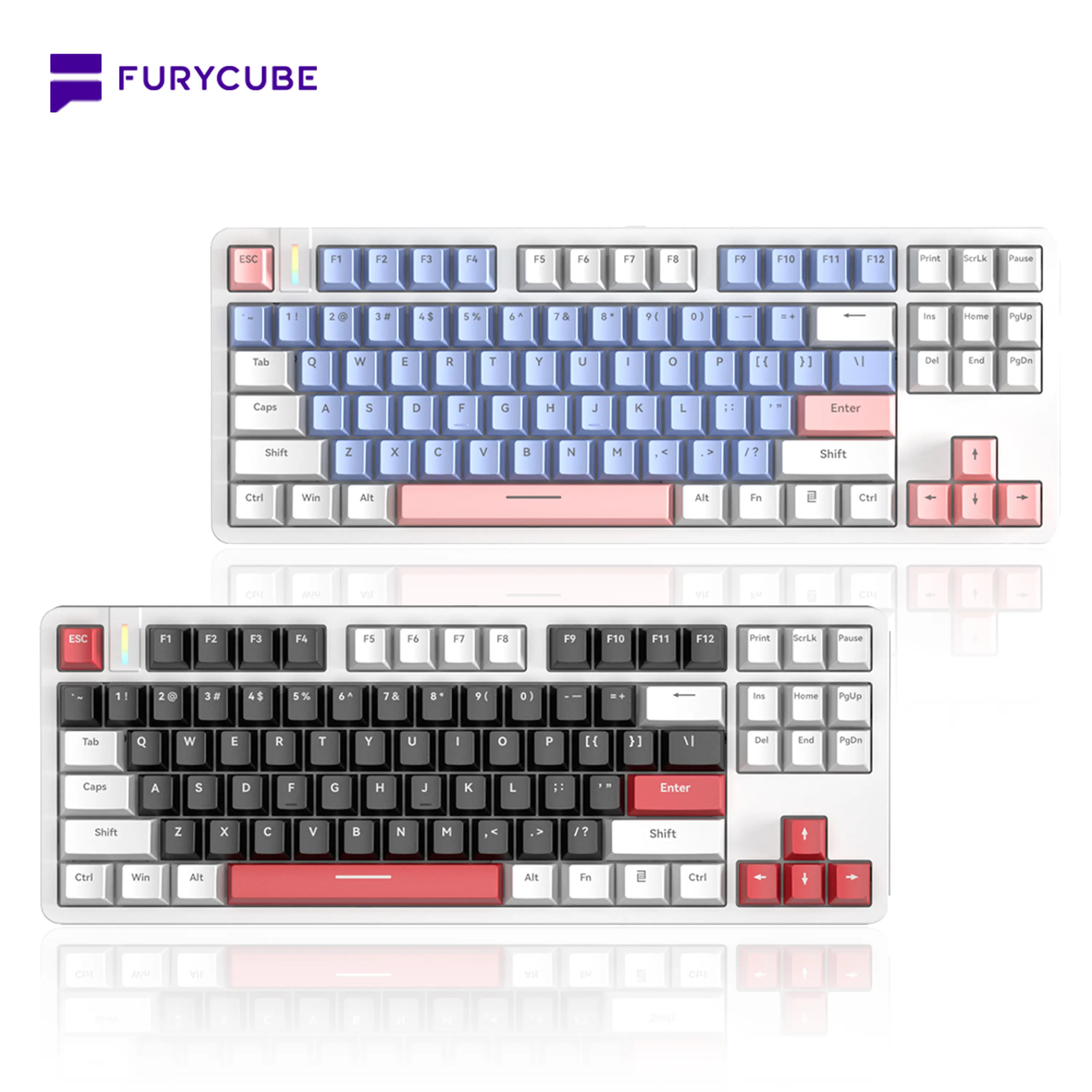 [Clearance Sale] FURYCUBE G87 Mechanical Gaming Keyboard – 87 Keys, Gasket Structure, Rainbow Backlit, PBT Double-shot Keycaps, 5-Pin & 3-Pin Hot-Swappable Silver Switches, Gradient Type-C to USB Cable, Compatible with Windows & Mac, Office,