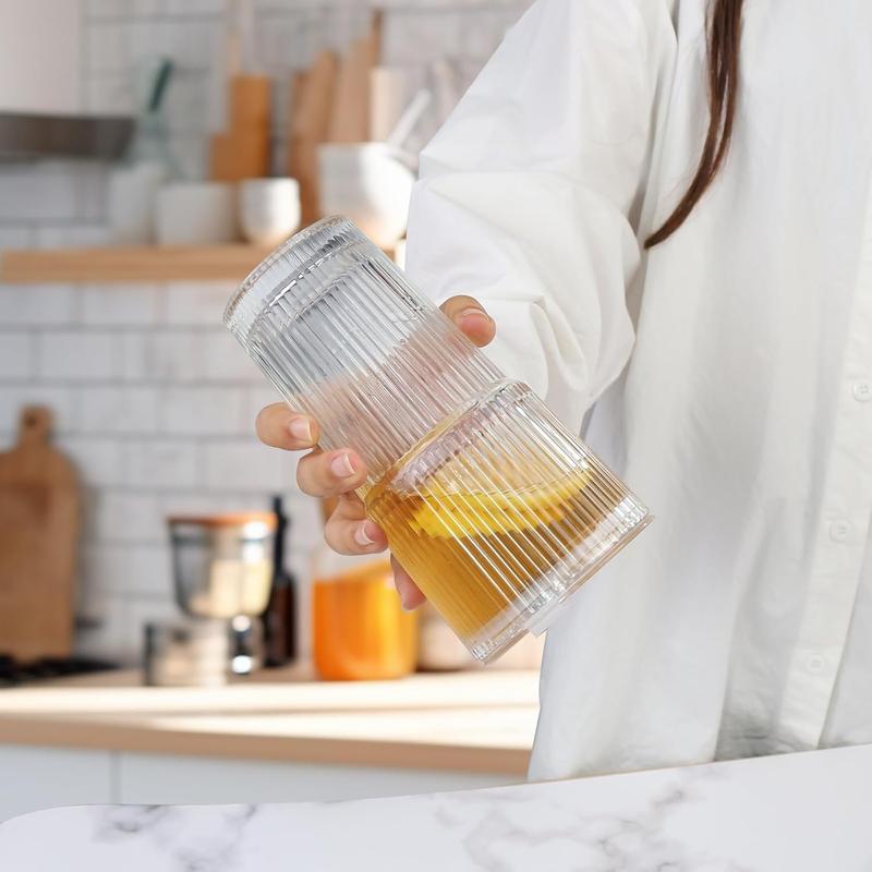 12 Pack 16oz Clear Round Glass Cups with Bamboo Lids Bent Straws Brushes Large Capacity Home Office Beverage Cup Set