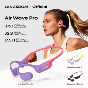 Langsdom Korean Aesthetic Open-Ear Sports Headphones for Running – 26g Ultra-Light, Soft Silicone Comfort, Memory Titanium Frame, IP67 Waterproof, 32GB Music Built-In, 17.5H Battery, Perfect for Running, Gym & Outdoor Workouts
