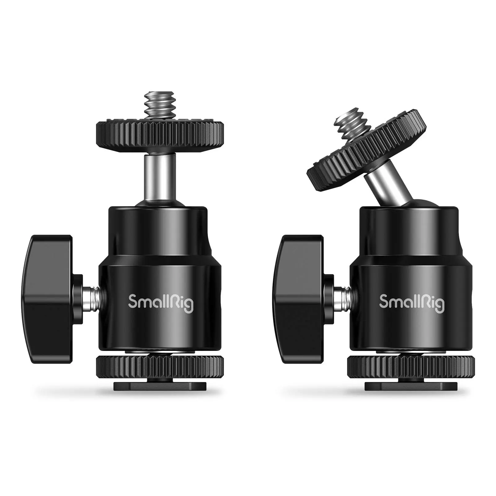 SmallRig 1/4" Aluminium Photography Camera Ballhead Swivel Flexible Tripod Mount, 2-Pack 1/4" Screw Hot Shoe Mounts with Alloy Durability for Camera Monitor Accessories - 2059