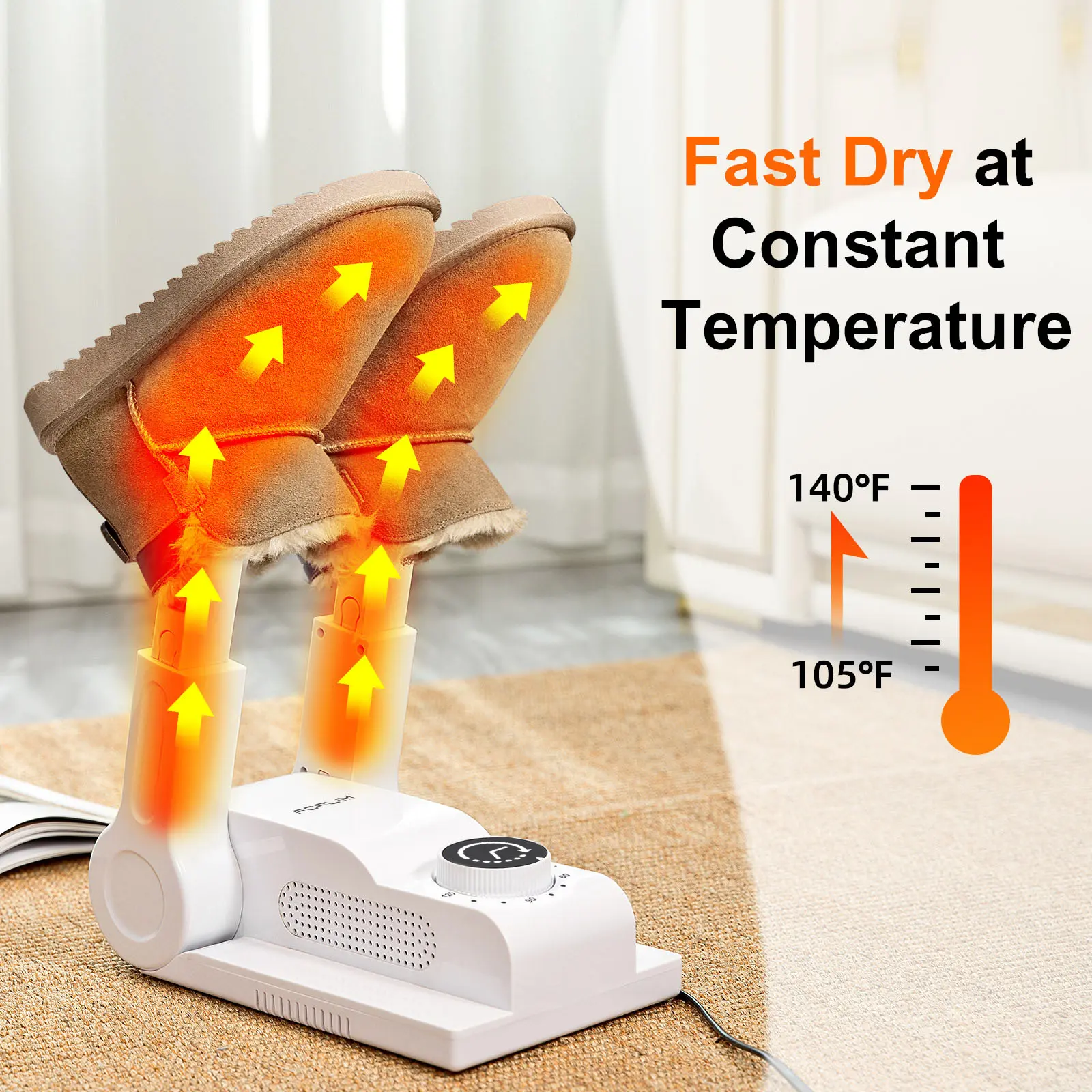 Forlim Boot and Glove Dryer - Household Shoe Dryer Machine with 180° Adjustable Rack, Telescopic Bendable Ports, Up to 2hrs Intelligent Timer, White