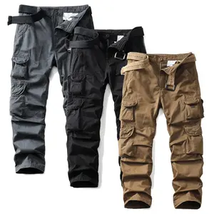Men's cargo pants, staff tactics 10 pockets work cargo pants, straight trousers, 100% cotton (belt not included)