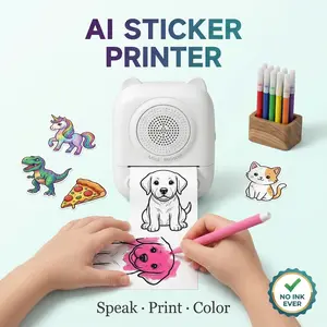 AI Sticker Printer for Kids - Voice-to-Sticker AI Kit - Speak Any Idea, Print Custom Stickers Instantly - WIFI Thermal Printer + 5 Markers - No Ink DIY Art Gift
