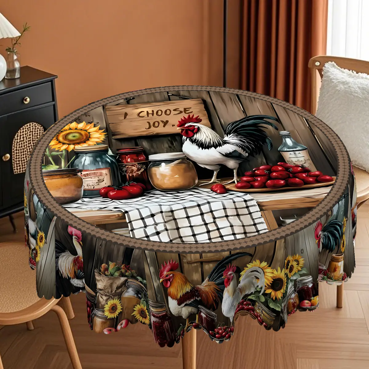XEXSIN Vibrant Rooster Art Deco Tablecloth - Durable Waterproof Polyester Rectangle/Round Covers, Rustic Country Home Decor, Holiday Birthday Anniversary Party Kitchen Supplies
