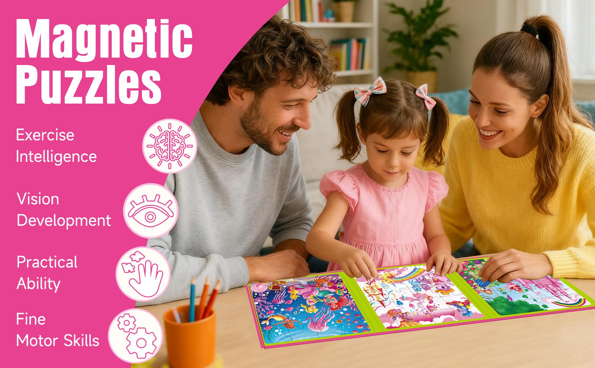 LumiKidz 3 themes Magnetic Puzzle is suitable for children aged 2-6,60 pieces set of travel toys,suitable for children aged 2-4, educational and learning magnets, and an ideal road travel activity toy for 3, 4, 5, 6, and 7 boys and girls