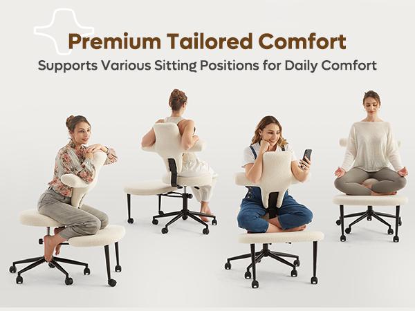 Pinmoco Extra Wide Ergonomic Cross Legged Swivel Chair - Adjustable Height, Teddy Fabric, Reversible Seating, Versatile for Home & Office Use