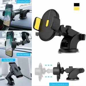 2 Pack 360 Degree Rotation Dashboard Car Smartphone Holder Fully Adjustable Stand Design ABS Material Telescopic Arm Suction Cup Type for 3.5-7 Inch Devices