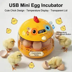 Portable Automatic Egg Incubator - USB Powered Mini Poultry Hatcher with 360° Transparent Lid - Cute Chick Style Brooder,Dual cute "eye" buttons to control temperature. For Hatching Chicken, Duck, & Quail Eggs
