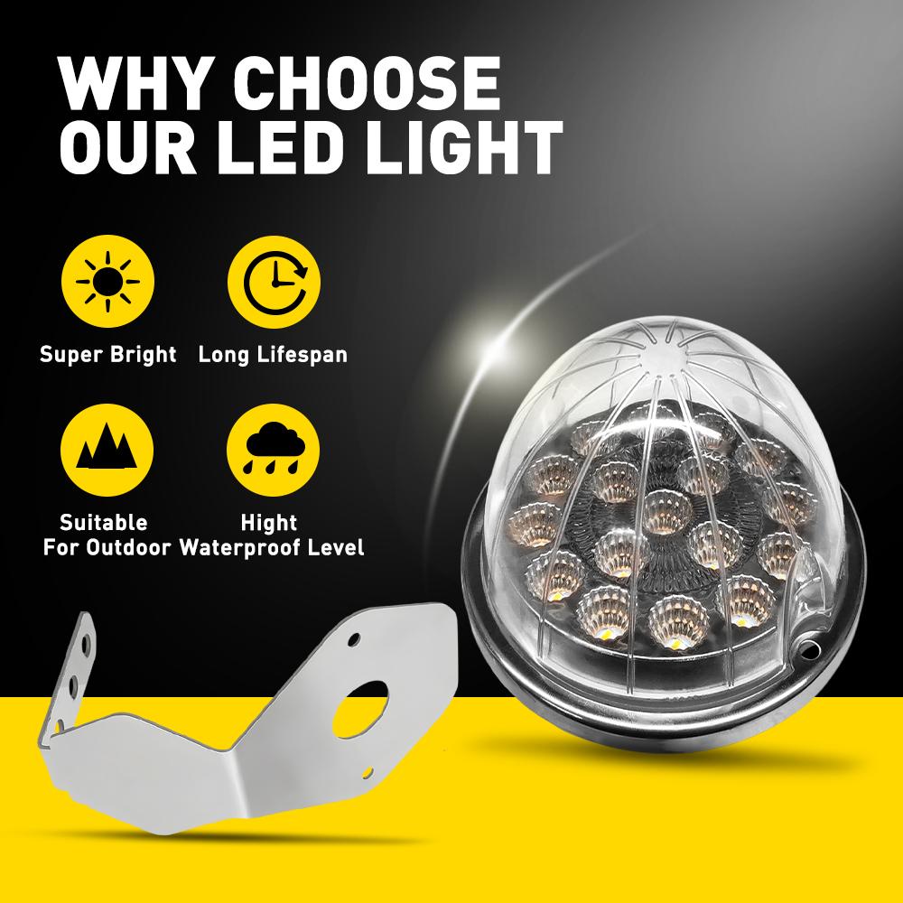 AUXITO LED Lights w/ Chrome Ring + Watermelon L-Bracket 2X For Semi Tractors 12V Trucks