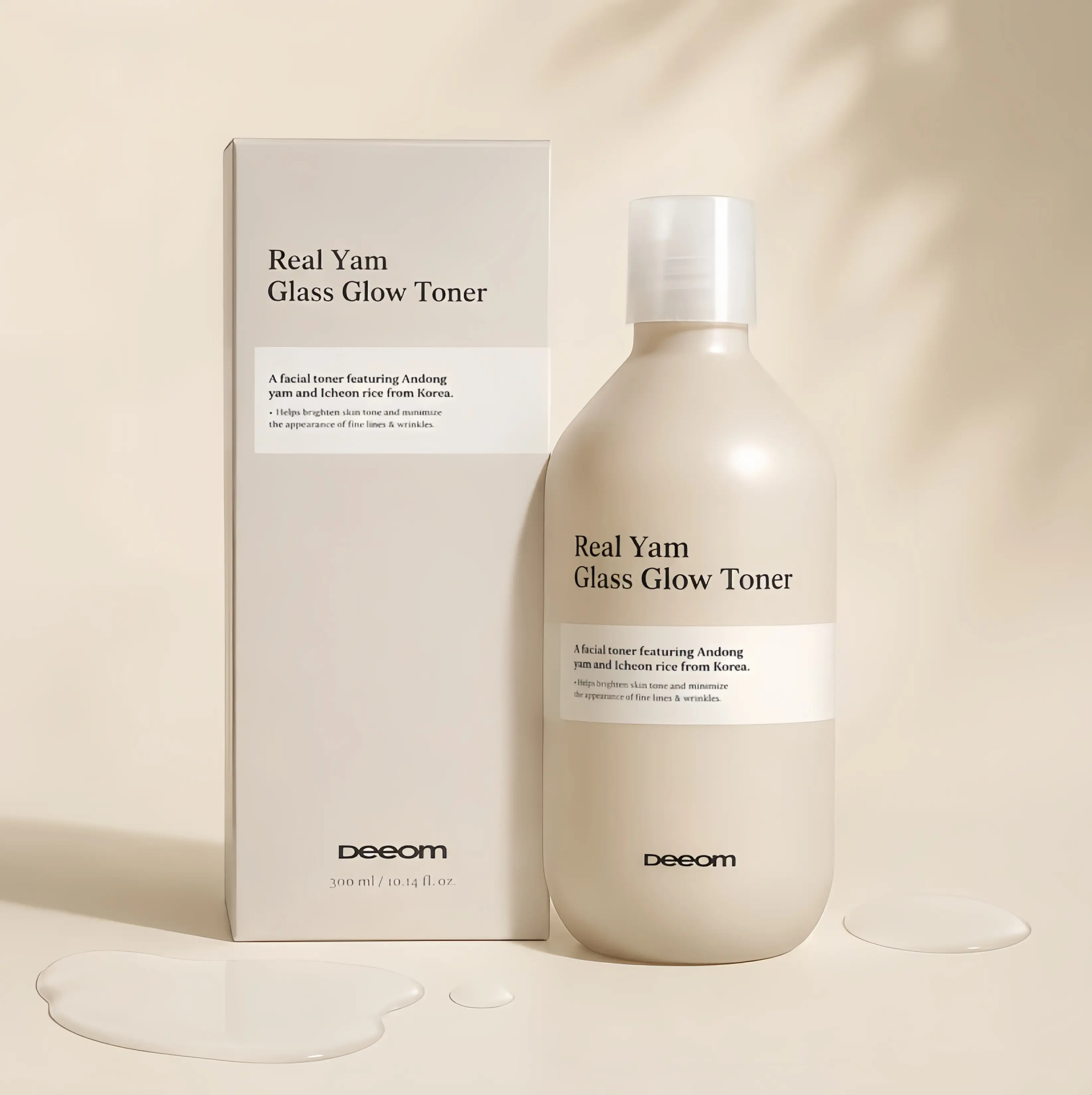 Deeom Korean Real Yam Extract Glass Glow Toner - Milky Texture, Icheon Rice Niacinamide Formula, Brightening, Dark Spot Fading, Quick Absorbing, Non-Sticky, 300ml, for Dry Sensitive Skin, Daily Hydrating Care