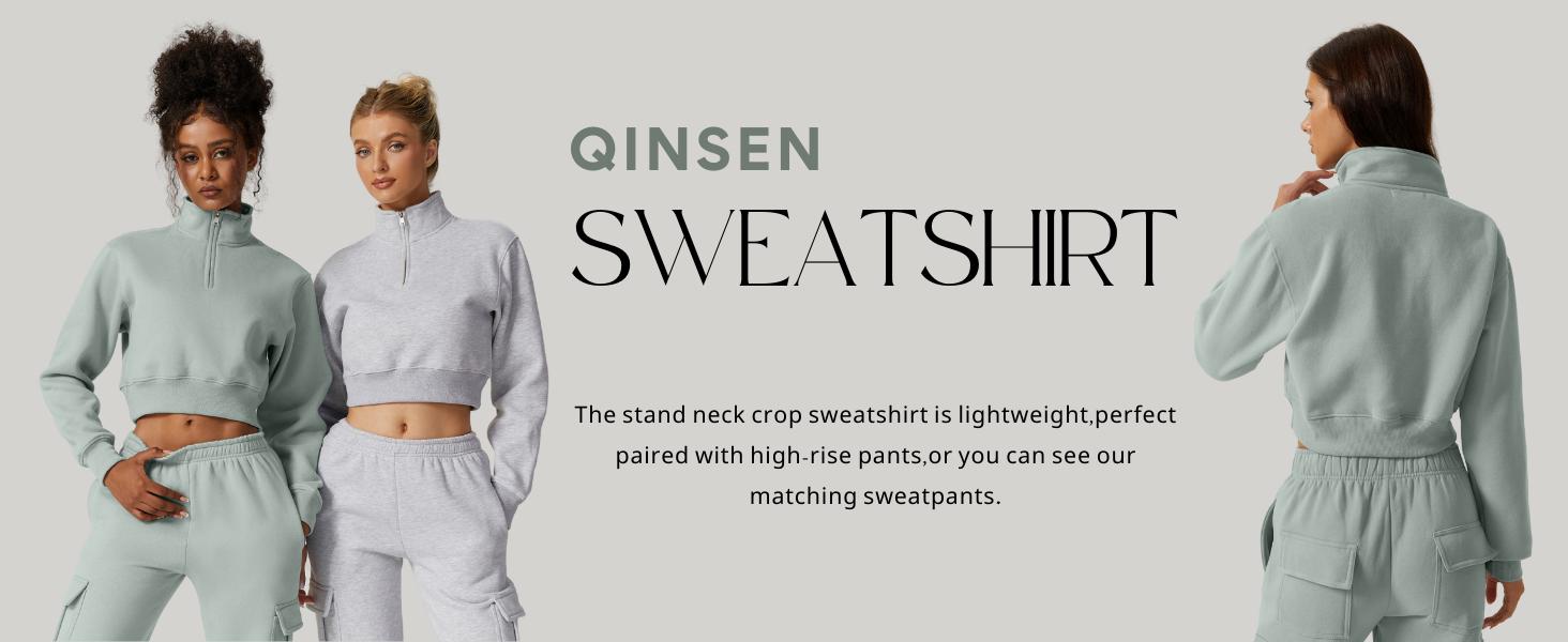 【Two Options, Not a set】QINSEN Women Half Zip Sports Top and Pants【Two Options, Not a set, needs to be ordered separately】
