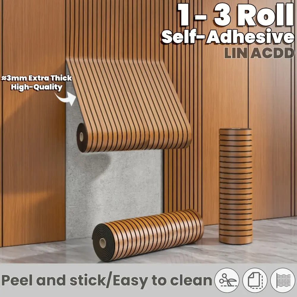 1 roll/3 rolls, 300cm x 40cm, thickened, tearable and stickable, imitation 3D wood grain grid, retro wood grain, vinyl soundproof, suitable for home, Interior Walls, Room, commercial and high-end decor, Wall Panel