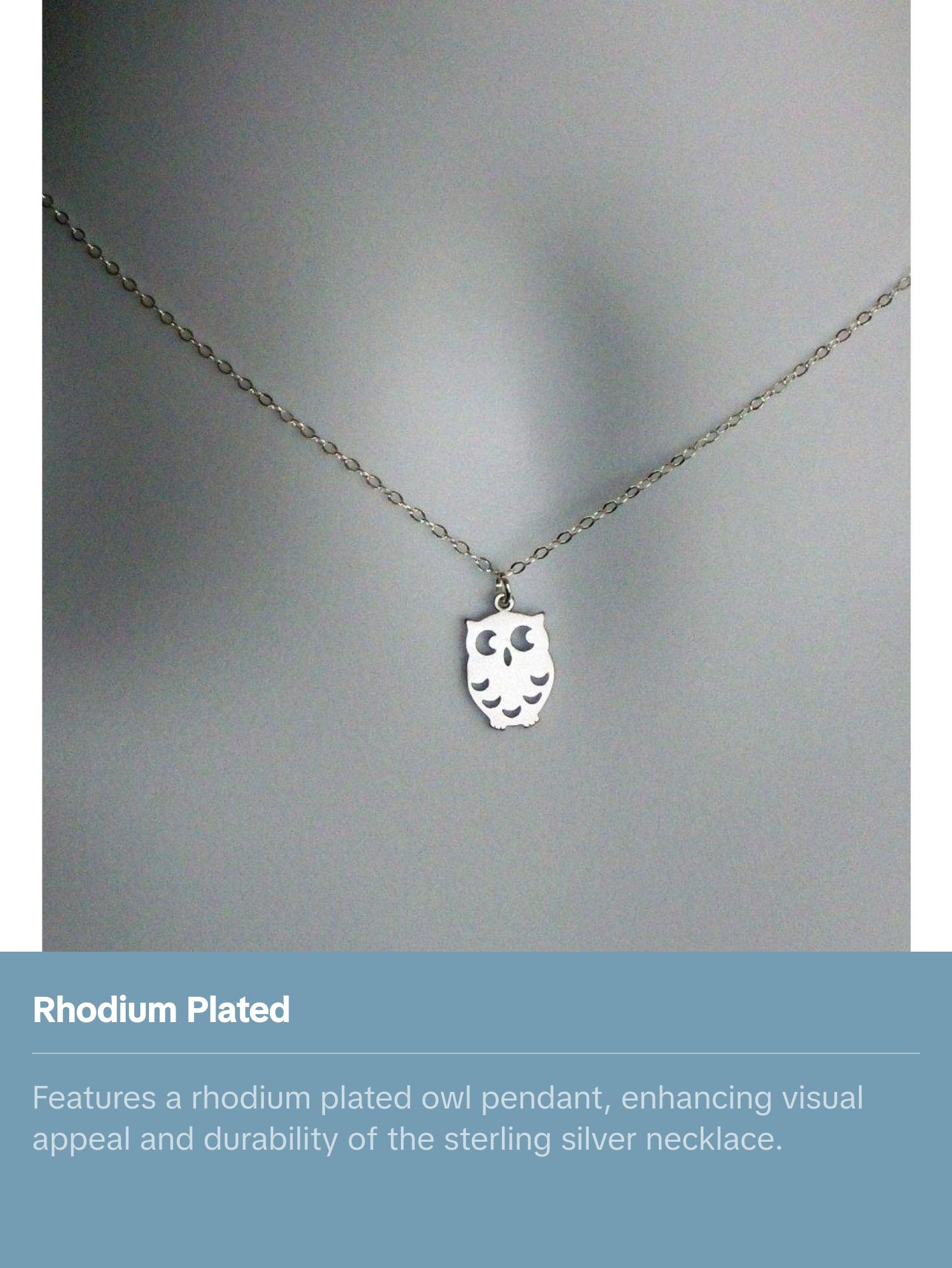 Silver Owl Necklace - Sterling Silver Owl Necklace, Sterling Silver Necklace, bridesmaid gifts, grey, white, silver, Mothers Day