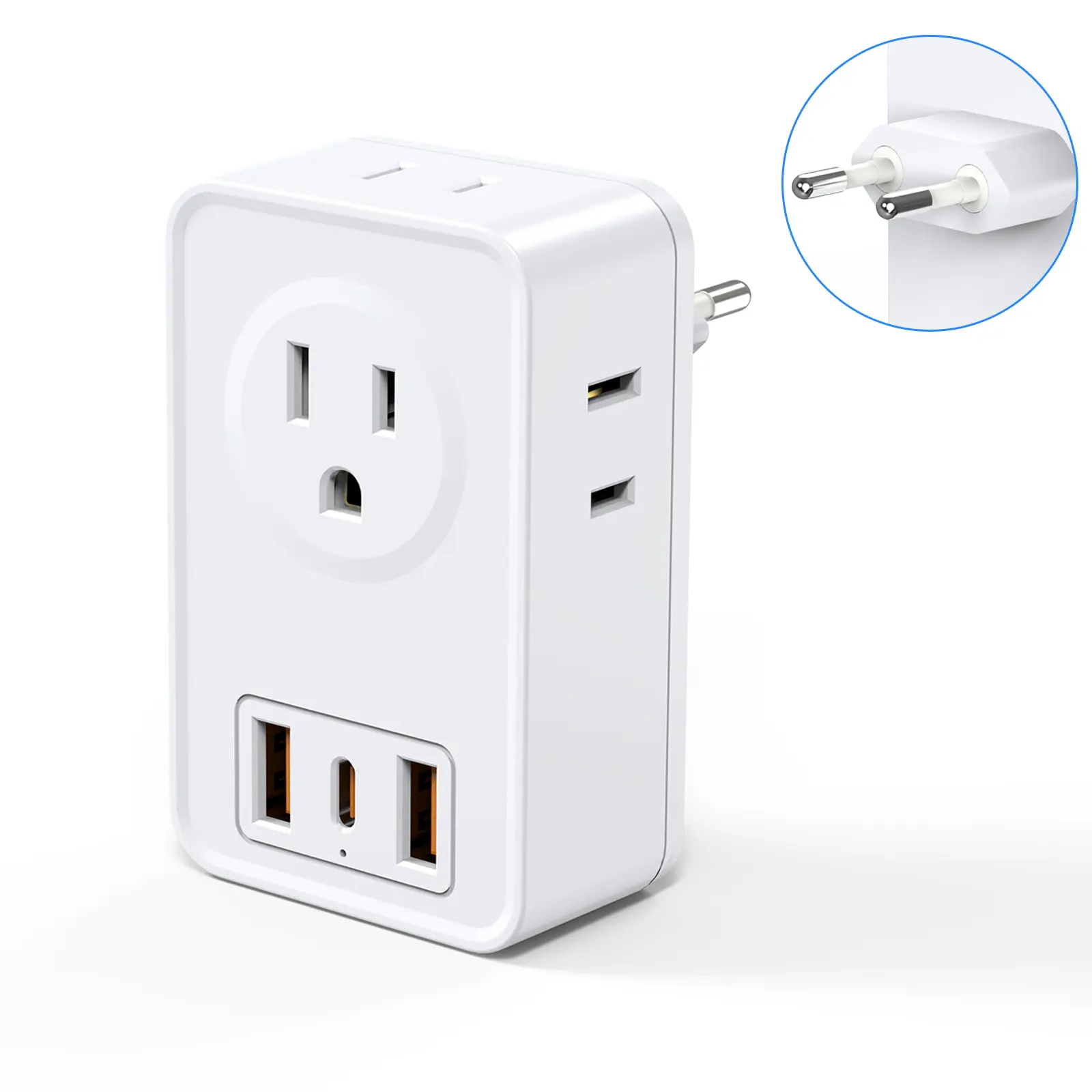 European Travel Plug Adapter, International Power Adapter, US to Europe | 4 Outlets 3 USB Ports, Type C Plug Adapter to Italy Spain France Portugal Iceland Germany Travel Essentials