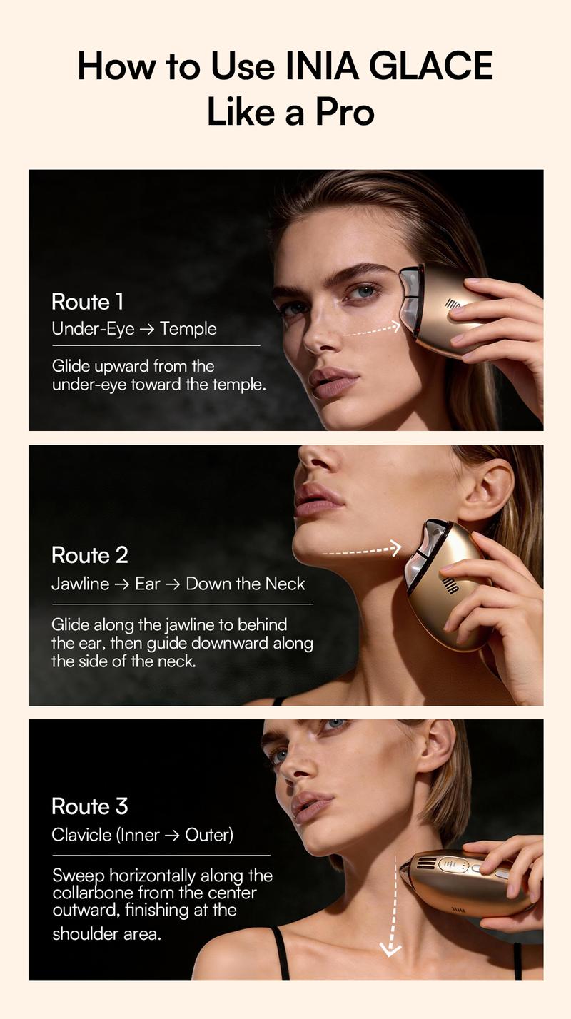 INIA GLACE Microcurrent Lymphatic Drainage Beauty Device | EMS Microcurrent-Activated Deep Drainage with Red & Blue Light, Thermal & Cryo Therapy for Instant De-Puff, Snatched Lift, Face & Neck Sculpting, Best Valentine's Day Gift for Her