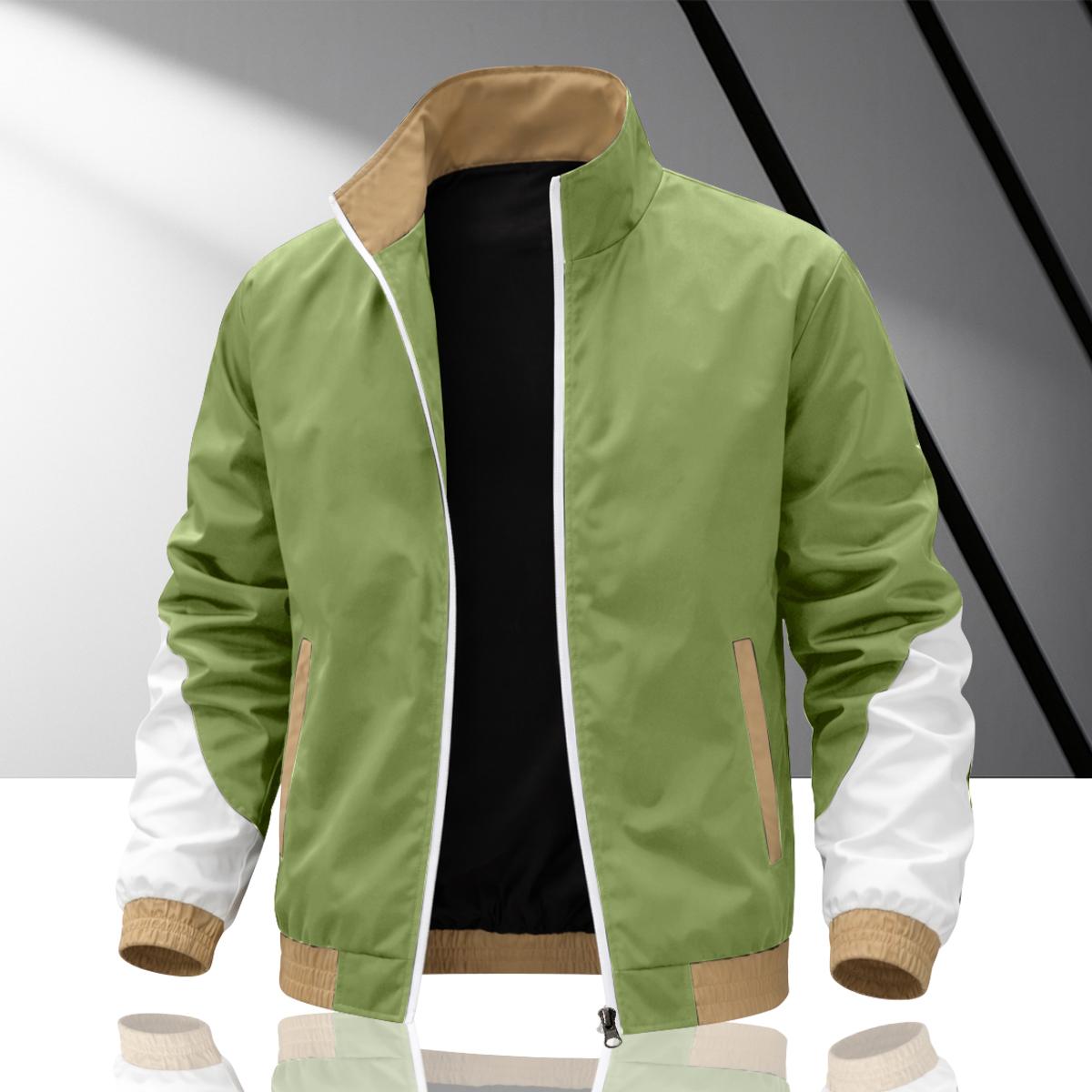 Men's colorblock patchwork jacket, windproof stand collar jacket design, durable fabric, suitable for sports and casual wear, skateboarding, street style, daily outings, campus life, commuter fit