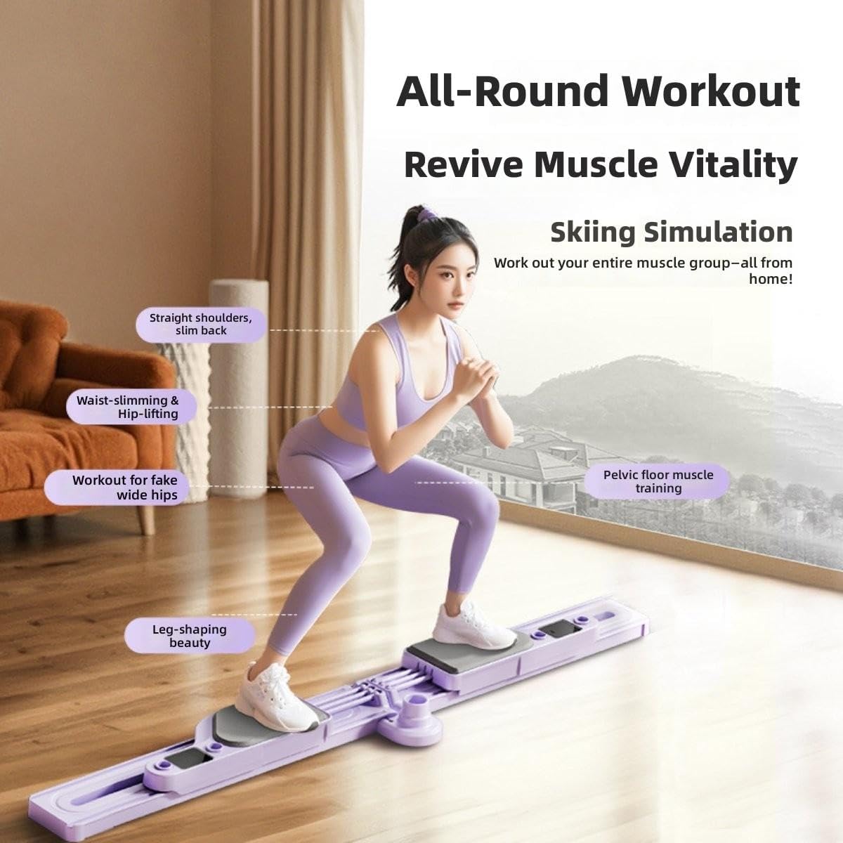 Foldable Ski Machine Exercise Equipment, Simulated Ski Trainer with Digital Display, Quick Assembly, 300LBS Loading Capacity Ski Machine Exercise Equipment for Home, Multifunctional Pilates Pelvic Floor Muscle Trainer