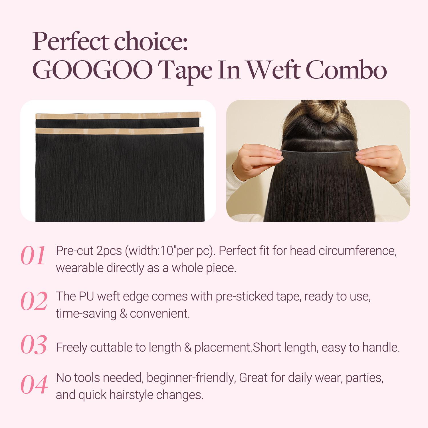 GOO GOO Tape In Weft Hair Extensions,Genius PU Long Weft premium tape wefts,14-24 Inch Real Human Hair Remy Human Hair for Natural Look & Volume#Greenish#TikTokShopSpringGlowUp