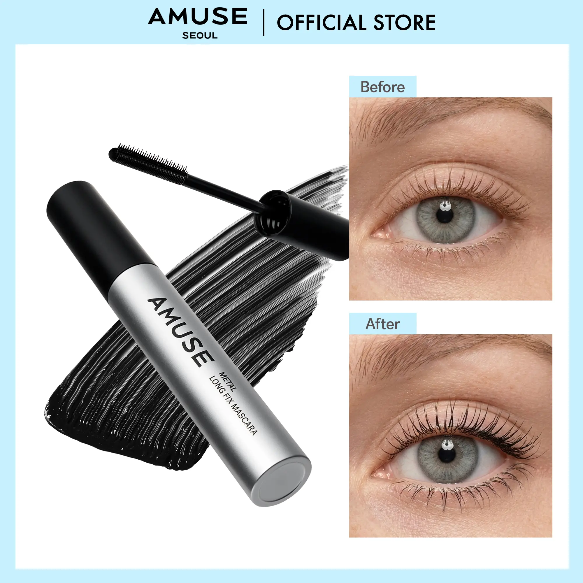 [AMUSE Seoul Official] Metal Long Fix Mascara l Tubing Mascara, Smudge-Proof, Easy-to-Remove, Volumize & Curl
