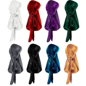 6Pcs Men'S Hip-Hop Velvet Headscarf - Adjustable Long Sash Durag With Multiple Tying Methods, Soft & Light Beige-Friendly Pirate Hat Bandana For Streetwear Fashion
