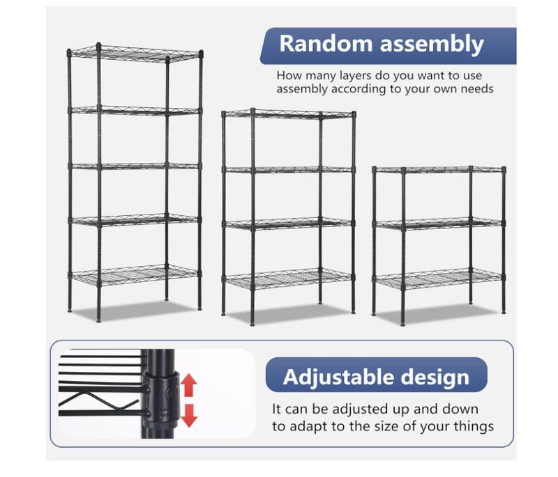 BestOffice Wire Rack 5 Shelf Storage Unit Wire Shelving Unit Metal Shelf Organizer Heavy Duty Certification Commercial Grade Rack Utility for Bathroom Office Kitchen