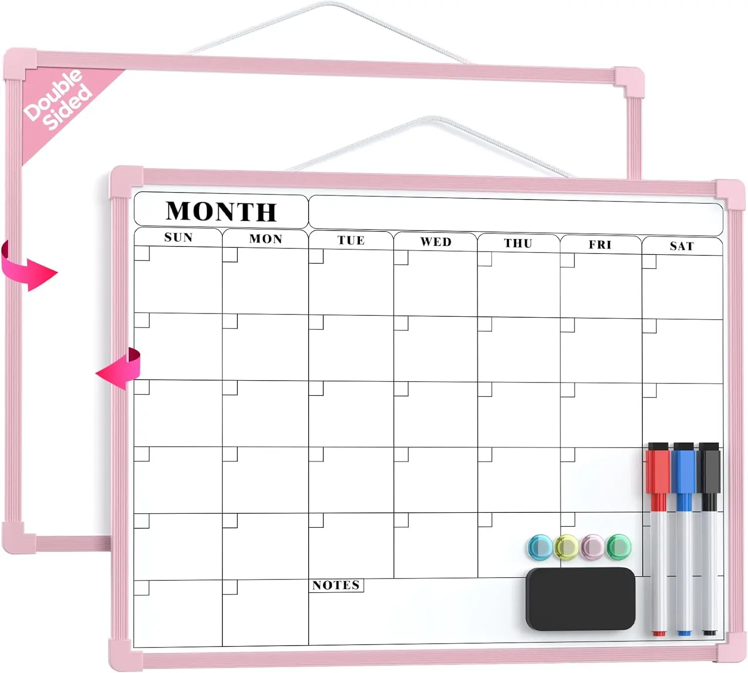 MaxGear 16x12 In Double-Sided Dry Erase Monthly Calendar Board, Reusable Wall Planner, Visual Schedule Board for Home Office, School Supplies, Office Accessories (Wall-Hanging, Portable)