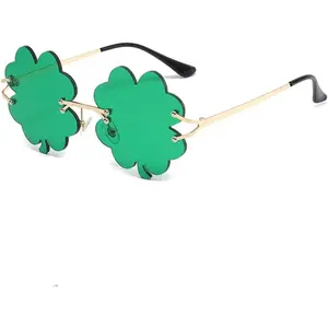 Patrick's Day Irish Shamrock Sunglasses for Women Men Green Lucky Leprechaun Costume Fashion Rimless Glasses