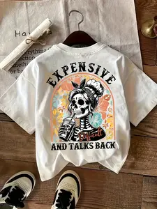 Skull Print T-shirt, Short Sleeve Crew Neck Casual Top For Summer & Spring, Women's Clothing