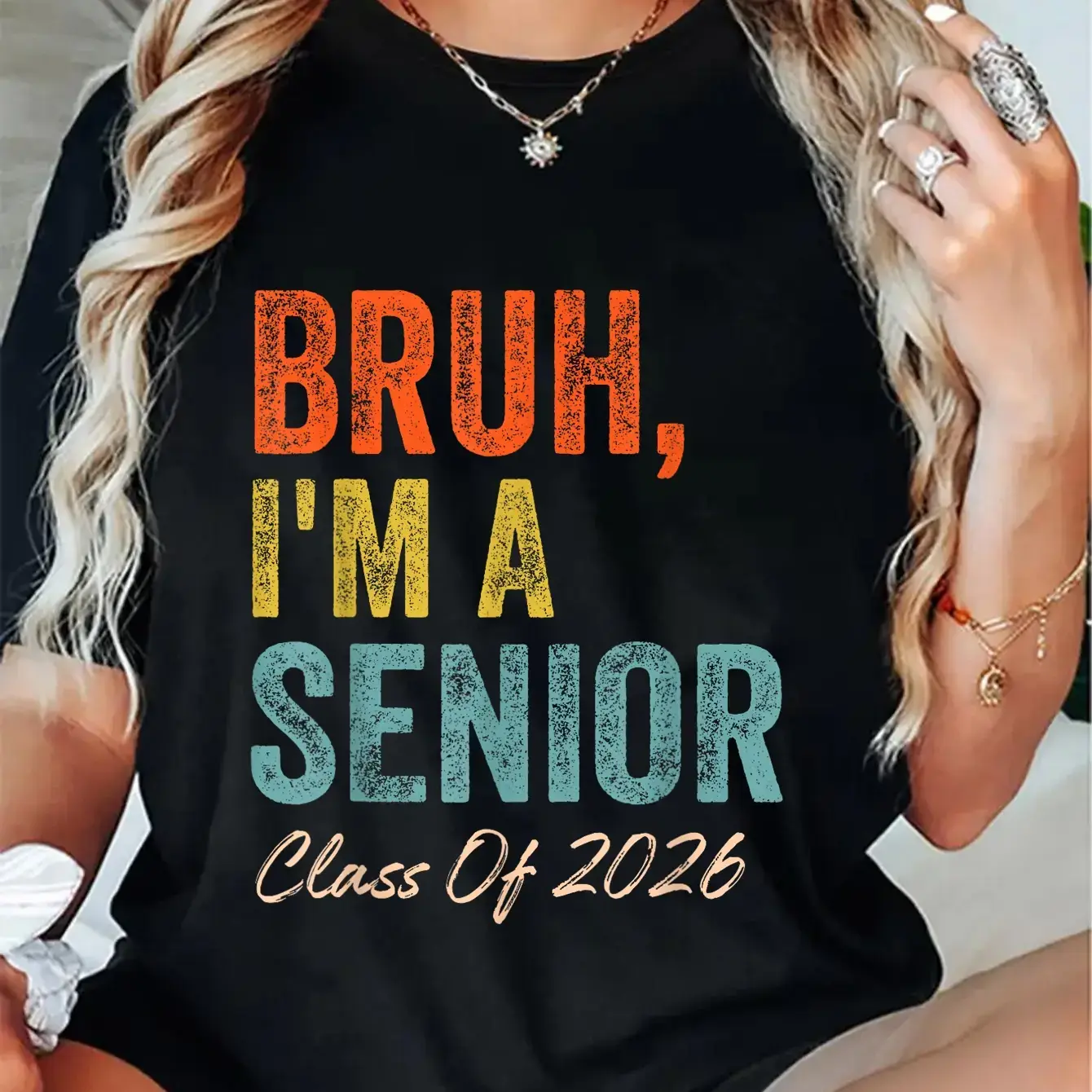 Women's Senior Slogan T-Shirt, Class of 2026 Casual Tops in an Oversized Style, Lightweight Breathable Fabric with a Relaxed Fit