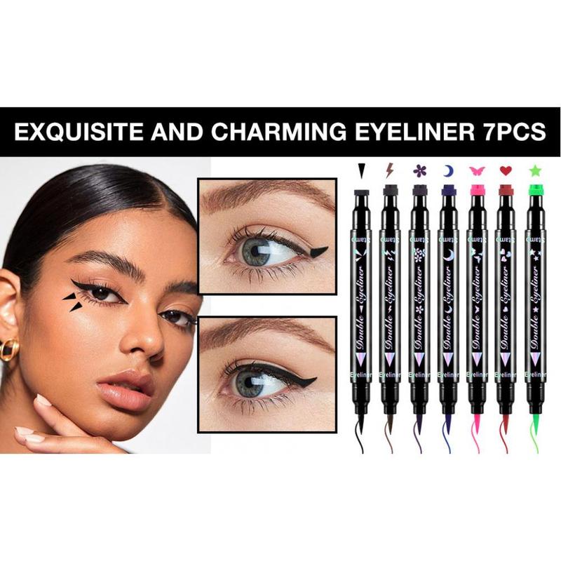 Valentines Day Gifts for Her/He  liquid Eye Liners Face Stamp Cosplay Gothic Makeup Set Kit for Beginners, Black Brown Purple Blue Red Pink Green Star Flowers Heart Moon Triangle Lightning Butterfly Stamps Eyeliner