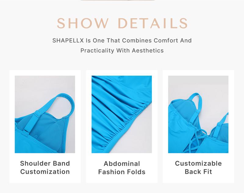 Shapellx Women's Back Drawstring One-piece Swimsuit V-neck Elastic Triangle-Cut Bottom Customizable Shoulder Band Removable Swimwear Shapellx Women's Back Drawstring One-piece Swimsuit V-neck Elastic Triangle-Cut Bottom Customizable Shoulder Band Removable Swimwear