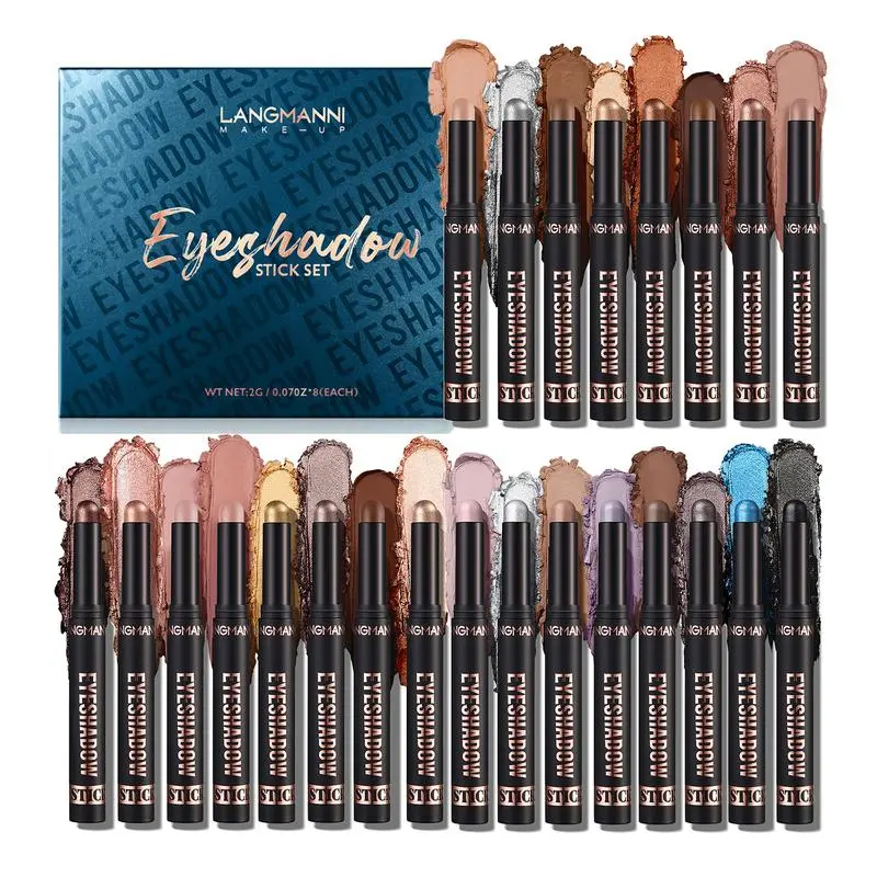 8 Dual-Ended Cream Eyeshadow Stick Set with Blenders, Waterproof Matte-Shimmer Cosmetic, Natural Eyeshadow, Glitter, Long-Lasting Single Item Eye Makeup, Beauty Eyeshadows, Color A(Eyeshadow Set)