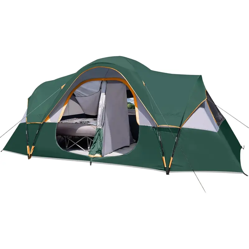 Camping Tent 10-Person-Family Tents, Parties, Music Festival Tent, Big, Easy Up, 5 Large Mesh Windows, Double Layer, 2 Room, Waterproof, Weather Resistant, 18ft x 9ft x78in