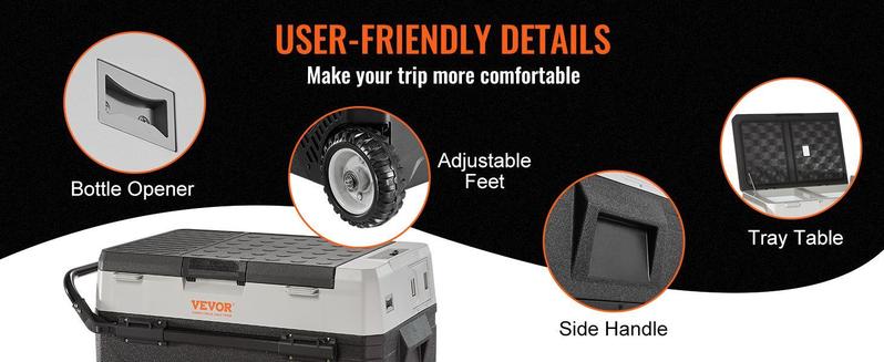 VEVOR 12 Volt Car Refrigerator Fridge with Wheels & Side Pull Rod Easy to Carry, TikTokShopBlackFriday, Max 58 QT/55 L Dual Zone Portable Freezer, -4℉-50℉ Adjustable Range, 12/24V DC and 100-240V AC Compressor Cooler