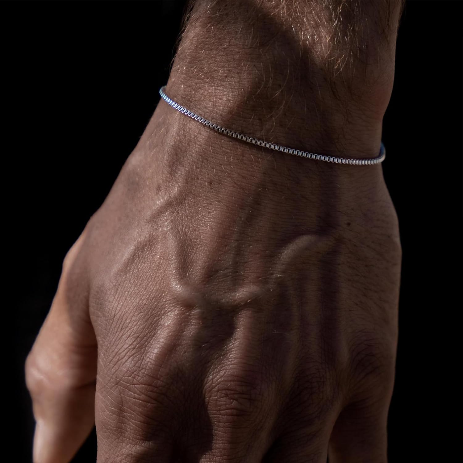 KOPERIN Layered Bracelet for Men-Dainty Sterling Men Bracelet Set 2mm Snake Box Chain Link Braclets Jewellery Gift for Fashion