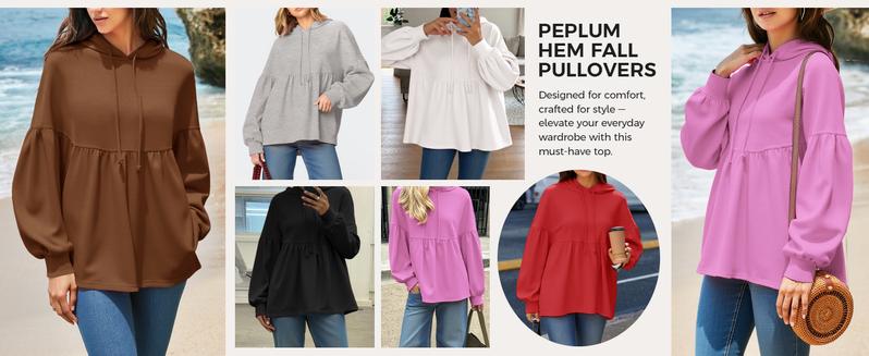 Fisoew Womens Oversized Hoodies Sweatshirts Casual Lantern Long Sleeve Drawstring Peplum Hem Loose Hooded Pullover Tops Chic FallFreshness #TikTokShopHolidayHaul #Springtok #TikTokShopJumpstartSale Piece bistro hoodie ditch masked hoodie graphic hoodies