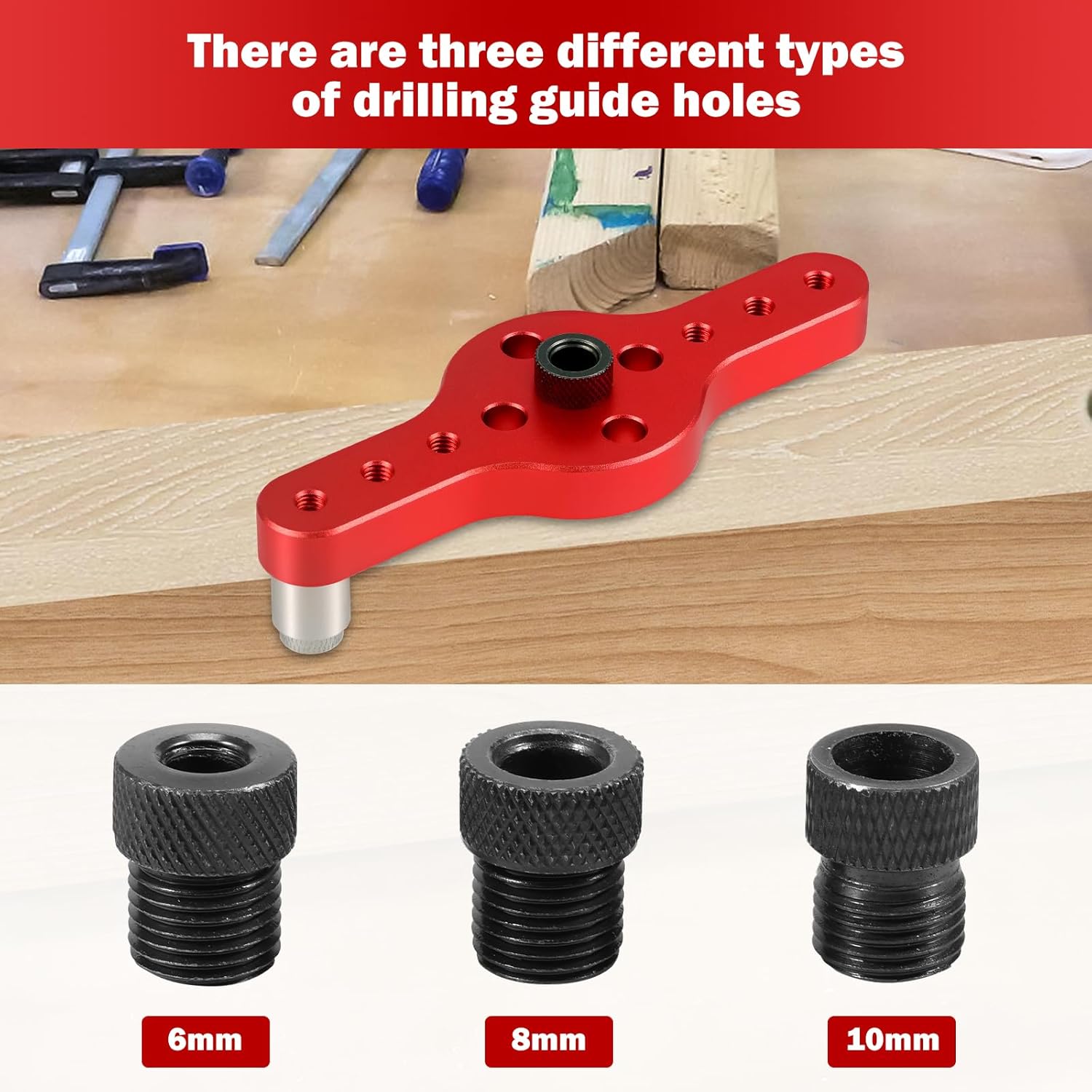 Votrek Dowel Jig Kit Self Centering Dowel Jig Kit Aluminum Alloy Vertical Hole Drilling Jig Precise Woodworking Doweling Jig with 6mm 8mm 10mm Bit Guides for Woodworking QUZHEMA_US(gules)