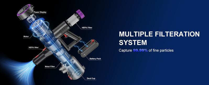 PRASKY Cordless Vacuum Cleaner – 46KPA Powerful Suction, LED Touchscreen, Self-Standing, 8-in-1 Lightweight Stick Vacuum for Pet Hair, Carpet,Car & Hard Floor, Up to 50 Mins Runtime with Removable Battery Multifunctional Durable