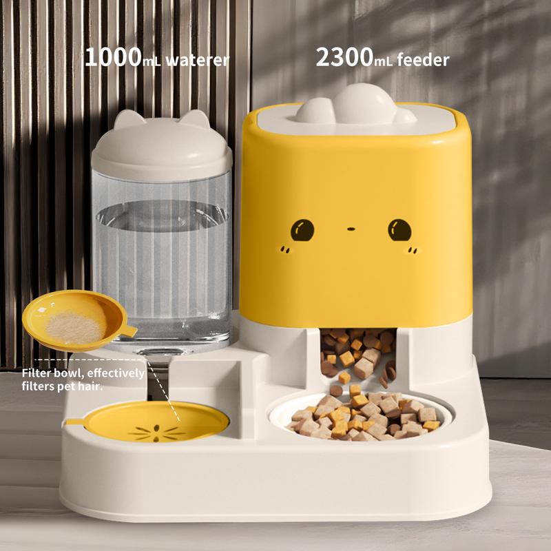 Super Cute Appearance Pet Feeding And Drinking Device, Cleverly Designed With Dry And Wet Separation, Automatic Water Addition, Universal For Cats And Dogs, Easily Solves Feeding Problems