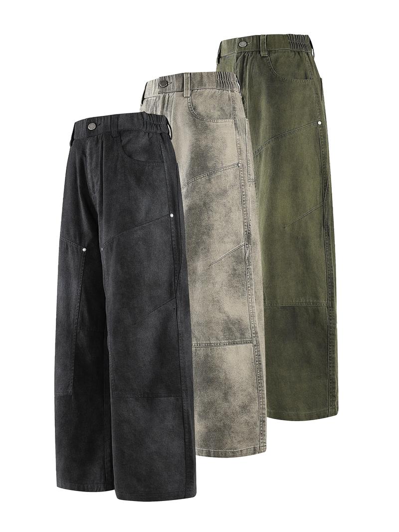 CCCMAI Men's Loose-Fit Denim Jeans, Washed Distressed Casual Long Pants with Vintage Finish, All-Season Straight Leg Jeans for Men, Menswear Trouser Streetwear